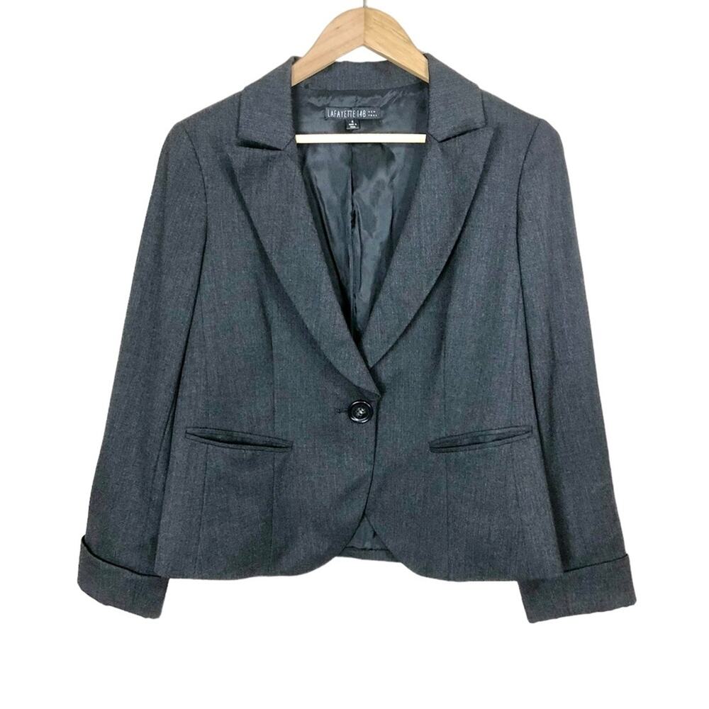 Lafayette 148 Dark Gray Single Button Wool Blazer Size 4